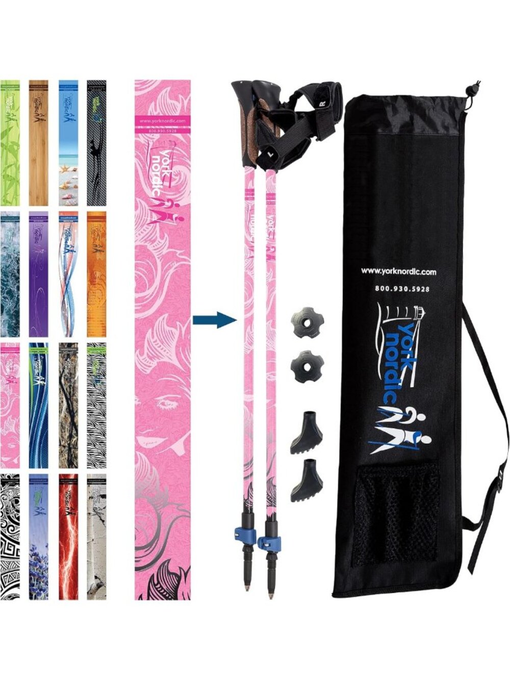 Lightweight Adjustable Nordic Walking Poles with Glove Grips, Collapsible